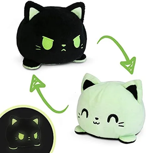 Vista 7 de TeeTurtle - Peluche reversible de gato siamés de 4 pulgadas Gato siamés feliz + enojado