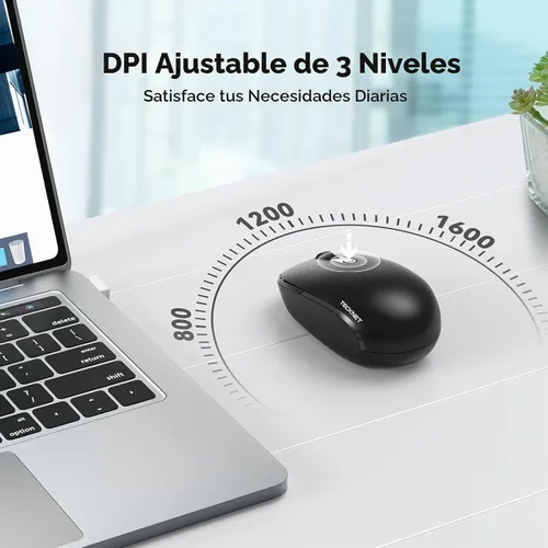 Vista 5 de Tecknet Mouse inalámbrico, mouse silencioso de 2.4 GHz con receptor USB, 4 botones, portátil, inalámbrico, para Chromebook, laptop, computadora Negro