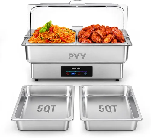 Vista 12 de Juego de buffet de platos de roce PYY con tapa enrollable, juego de 9 cuartos de galón de servidor de roce de acero inoxidable para catering, chafer