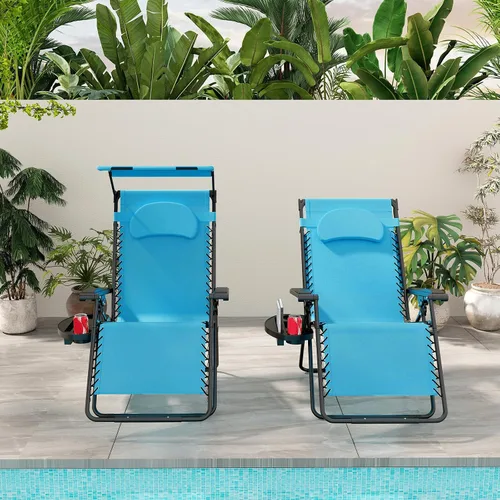 Vista 2 de Goplus Sillas Zero Gravity, Silla de jardín plegable y reclinable extra grande con toldo y soporte para tazas, Silla reclinable plegable ajustable