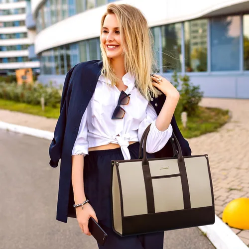 Vista 2 de LOVEVOOK Bolso para laptop y bolsa de mano para mujeres, bolso de trabajo de 15.6 pulgadas, gran bolso profesional para maestra, liviano, bolso