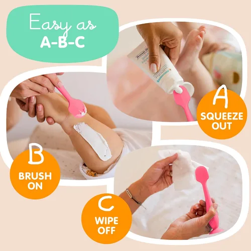 Vista 5 de Mini BabyBum - Brocha de crema para rozaduras. Aplicador de crema para rozaduras hecho de silicona suave, Rosado y gris