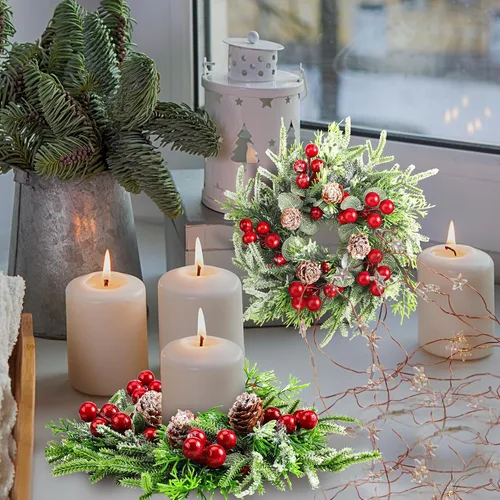 Vista 5 de 4 piezas de corona de anillo de vela de Navidad pequeño armario de cocina decoración de mesa