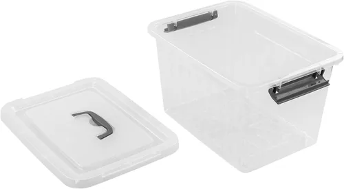 Vista 7 de Farmoon Contenedor de almacenamiento transparente de 12 cuartos de galón, caja apilable de plástico con tapa y mango gris