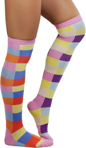 Vista 5 de ToBeInStyle Divertidos calcetines acrílicos con diseño de arlequín arcoíris para mujer