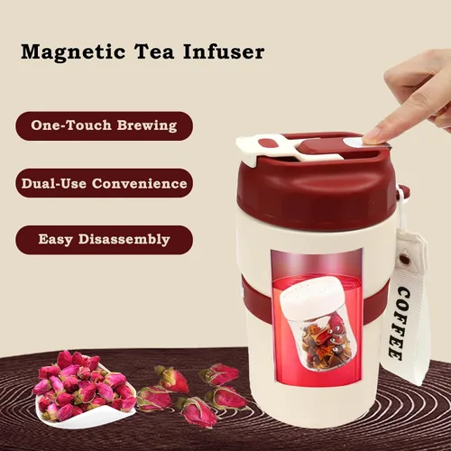 Vista 3 de Toycol Termo para té con infusor aislado con colador magnético desmontable, botella de agua aislada de acero inoxidable de 16 oz/480 ml para té