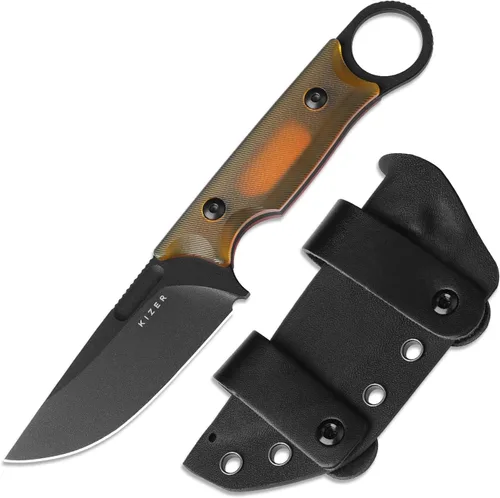 Vista 10 de Cuchillo de hoja fija Kizer Cabox de 3.36" (8.53 cm) 154CM de acero con mango G10 y funda para supervivencia y campamento 1048C1 Mango G10