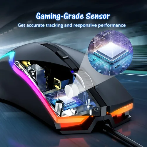 Vista 3 de WEEMSBOX Mouse para juegos con cable ratones de computadora con 7 modos retroiluminados RGB mouse de computadora gamer 8000 DPI ajustables - 6