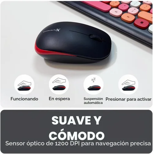 Vista 3 de X9 - Lindo teclado y mouse inalámbricos, teclado y mouse coloridos de 2.4 G con máquina de escribir multicolor retro, teclas para teclado de Negro