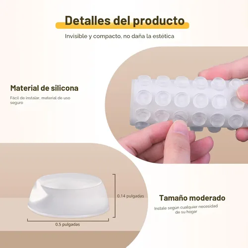 Vista 2 de 160 piezas de parachoques redondos de silicona para puerta de armario, 1/2 pulgada de diámetro, autoadhesivos, transparentes, para armarios