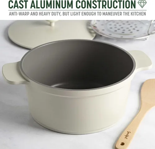 Vista 6 de Goodful Olla todo en uno, antiadherente multicapa, horno holandés fundido de alto rendimiento con tapa a juego, estante para asar y girador