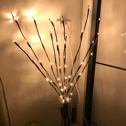Vista 3 de Paquete de 3 ramas de ramitas iluminadas de color blanco cálido, 60 luces LED, lámpara artificial de ramas de sauce para el hogar, decoración