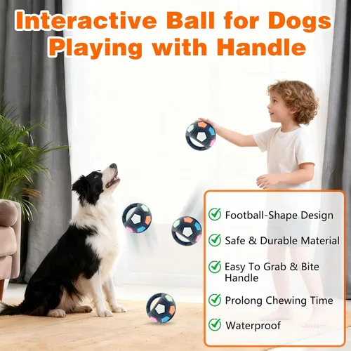 Vista 4 de The Mellow Dog - Pelota calmante con asa, pelotas interactivas fuertes y duraderas con forma de fútbol, juguete de fútbol para perros para jugar
