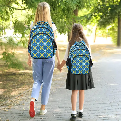 Vista 8 de Mochilas de mano para adolescentes y niñas, bolsa de libros para adolescentes y niños, paquete de día casual, azul y amarillo, flores vintage
