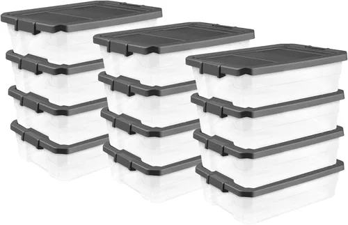 Vista 17 de Sterilite - Caja apilable modular con tapa de cierre, 16 cuartos de galón, paquete de 6 Contenedores de almacenamiento de plástico transparente