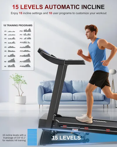 Vista 4 de Treadmill with 15-Level Auto Incline, Folding Treadmill for Home, 0.6-10 MPH, 350 LB Capacity, 18.11" Wide Running Belt, 3.5 HP, Shock Absorption