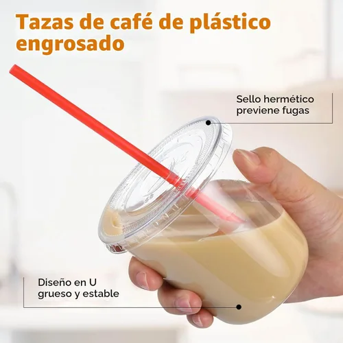 Vista 4 de Ziliny - Paquete de 50 vasos de plástico de 12 onzas con tapas, pajitas
