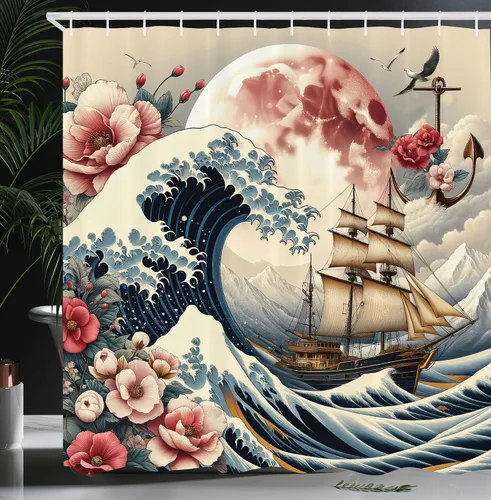 Vista 25 de Ambesonne Cortina de ducha de gato, diseño bohemio de estilo étnico con poses de gatitos sentados y acostados, juego de decoración de baño de tela