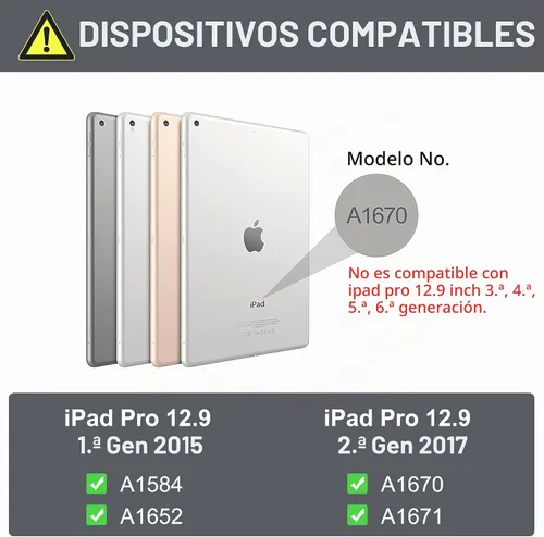 Vista 2 de Funda de teclado para iPad Pro de 12.9 pulgadas (modelo antiguo) 2015 1ª/2017 2ª generación - Teclado Bluetooth inalámbrico recargable, desmontable