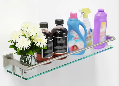 Vista 11 de Estante de vidrio para baño, estantes de baño de 20 pulgadas con toallero, estantes de vidrio templado con toallero de acero inoxidable para estante