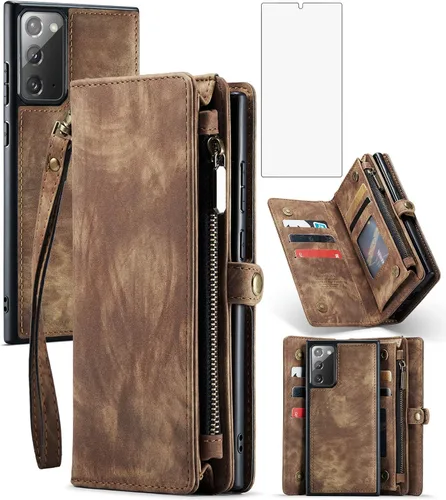 Vista 8 de Asuwish Funda de teléfono para Samsung Galaxy Note 20 Glaxay Note20 5G con cremallera, funda desmontable con protector de pantalla de vidrio