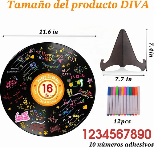 Vista 2 de Holkcog Disco de vinilo para decoración de cumpleaños, letrero de arte de graffiti con soporte, libro de invitados de feliz cumpleaños para hombres