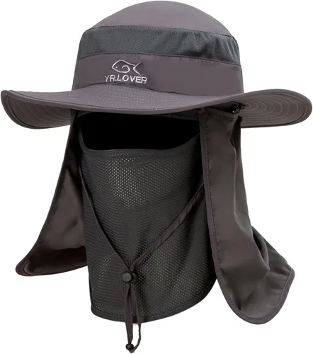Vista 12 de YR.Lover Gorra de pesca de ala ancha con protección solar UV para exteriores con solapa extraíble