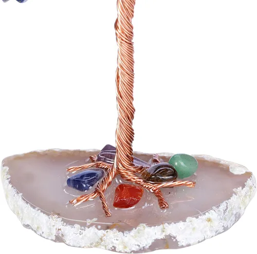 Vista 7 de Jovivi Árbol de cristales curativos naturales de 7 chakras en base de ágata, piedras curativas, árbol de dinero para Feng Shui, decoración de mesa