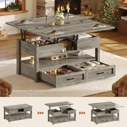 Vista 8 de Itaar Mesa de Centro con Tapa Elevable de 40", Mesas de Centro 4 en 1 con Almacenamiento para Sala de Estar, Mesa de Centro Pequeña Estilo Granja