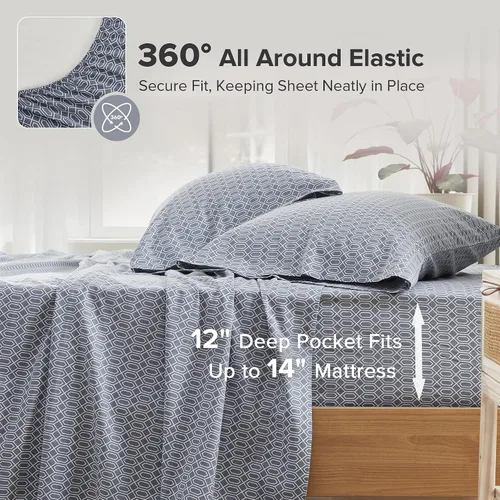 Vista 2 de Comfort Spaces Sábanas 100% algodón tamaño individual, transpirables, naturalmente frescas, sábanas de algodón suave con bolsillo elástico de 14