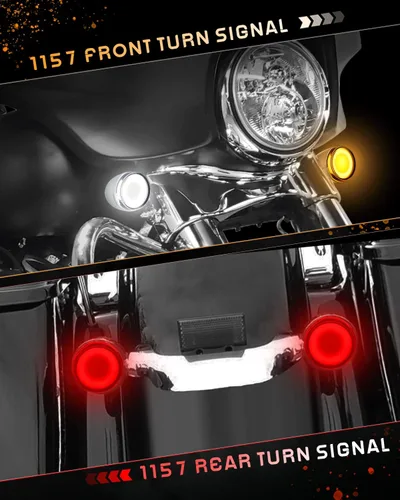 Vista 4 de 1157 Señales de giro LED delanteras y traseras de 2 pulgadas, luz de señal de giro de bala integrada lente ahumada compatible con Harley Softail