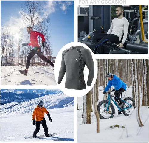 Vista 13 de MEETWEE Paquete de 4/5 camisas de compresión térmica para hombre, manga larga, forro polar, capa base, equipo de entrenamiento de invierno