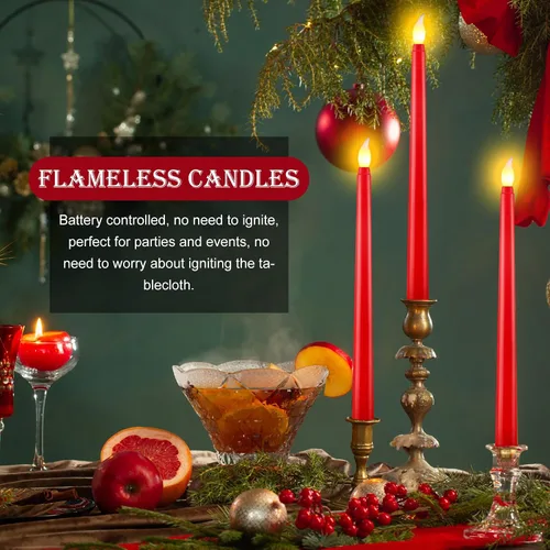 Vista 6 de Enhon 8 velas cónicas sin llama rojas de Navidad de 10 pulgadas LED Rojo