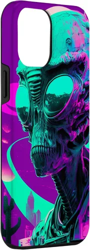 Vista 3 de iPhone 12 Pro Max Cool Retro Alien Sunset Tropical Trippy Vaporwave Sky Art Case