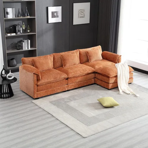 Vista 8 de Sofá modular convertible de 112.2 pulgadas, moderno sofá de nube en forma de L de mediados de siglo con otomana para sala de estar, dormitorio