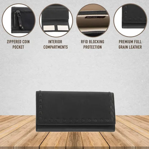 Vista 5 de Lady Conceal Hope RFID - Cartera de cuero con cordones, Negro -, Cartera triple plegable
