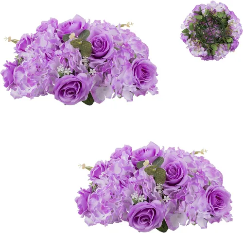 Vista 11 de BLOSMON Bolas de Flores Artificiales Centros de Mesa de Boda 2 Piezas 11.8" Lila Flores Falsas Rosa Hortensia Arreglo de Bolas Centro de Mesa