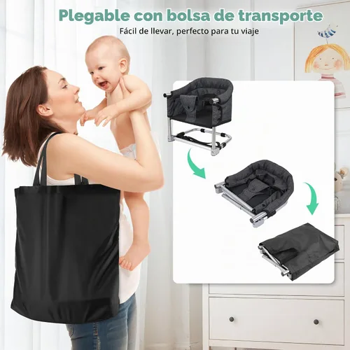 Vista 7 de Asiento elevador para mesa de comedor, silla elevadora portátil 3 en 1 con hebilla de seguridad, asiento de alimentación de bebé ajustable y Negro