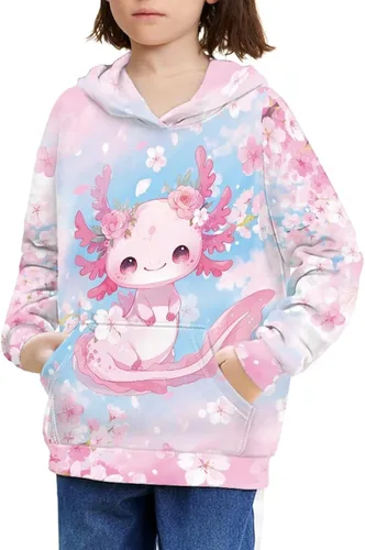 Vista 39 de Ystardream - Sudaderas para niñas adolescentes con bolsillo, sudaderas de manga larga para niños 0 Lindo Axolotl Rosa