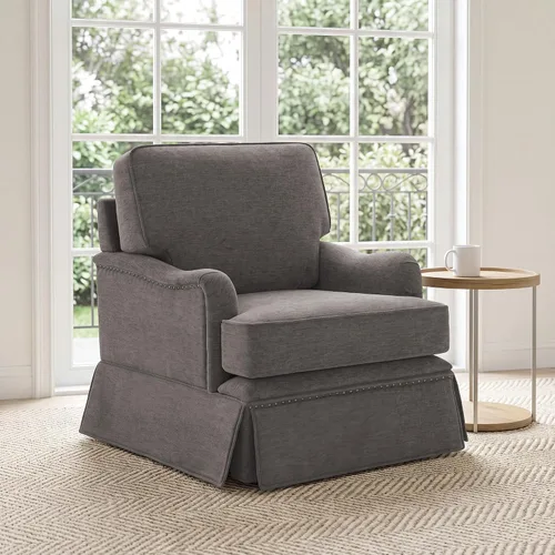 Vista 28 de Silla decorativa giratoria con otomana de almacenamiento, gris a rayas