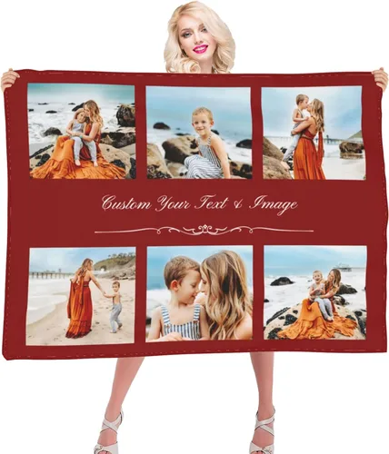 Vista 17 de Manta de fotos personalizada con texto fotográfico, mantas personalizadas, regalos personalizados para cumpleaños, aniversario, graduación