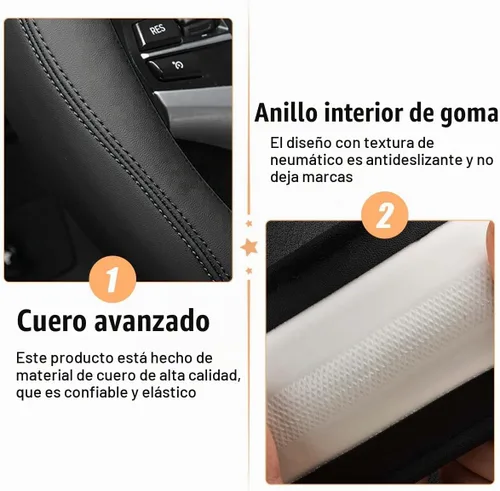 Vista 2 de Funda para Volante de Automóvil, Protector de Volante de Vehículo de Cuero Antideslizante y Transpirable de 15 Pulgadas con Sensación Cómoda Negro
