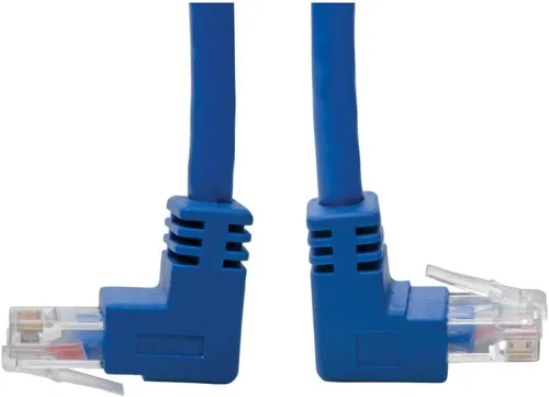 Vista 7 de TRIPP LITE Cable de conexión UTP Cat6 en ángulo inferior (RJ45), M/M, Gigabit, moldeado, azul, 1 pie (N204-001-BL-DN)