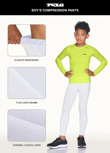 Vista 5 de TSLA Paquete de 1 o 2 pantalones de compresión térmica para niños y niñas, leggings deportivos deportivos y pantalones de correr