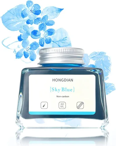 Vista 20 de Asvine Hongdian Pluma estilográfica con tinta embotellada Azul, Botella de tinta de 60ml para pluma estilográfica sin carbono