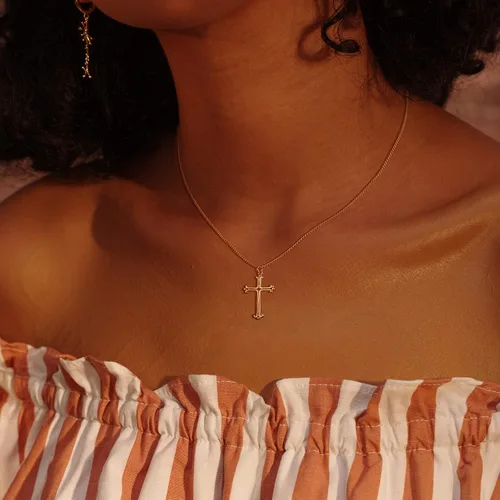 Vista 92 de Fettero - Collar con dije de cruz de fe, chapado en oro de 14 K, cadena fina, minimalista, simple, pequeña, para oración, regalo de joyería religiosa