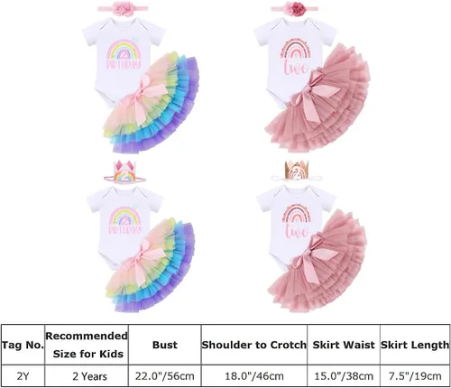 Vista 7 de ODASDO Conjunto de 3 piezas para bebé niña con diseño de arco iris para el primer y segundo cumpleaños de la torta