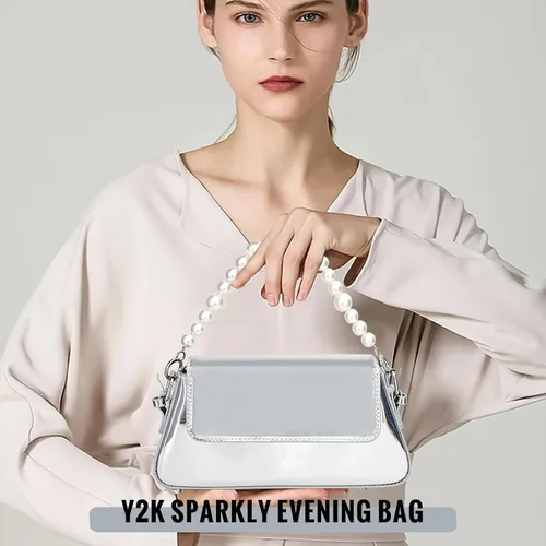 Vista 3 de shoowyees Evening Y2k - Bolso Hobo brillante para mujer, bolso plateado brillante, bolso de mano metálico, bolso de hombro 2023