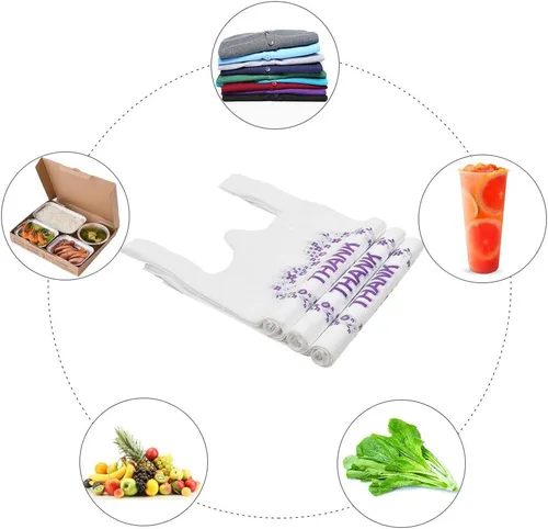 Vista 5 de LazyMe Thank You T Shirt Bags, White Plastic Grocery Bags with Handles, Standard Supermarket Size, 12 x 20 inch (100 PCS)