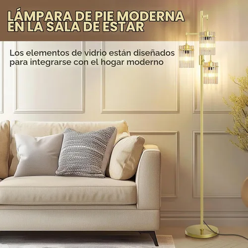 Vista 4 de Lámparas de pie industriales modernas para sala de estar, lámparas altas de pie de árbol de vidrio regulables con 3 elegantes cabezales de jaula